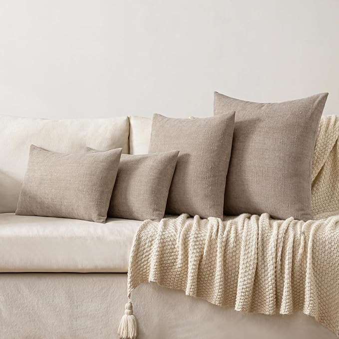 MIULEE Pack of 2 Decorative Throw Pillow Covers Soft Chenille Throw Pillows Solid Textured Cushion Covers for Couch Sofa Bedroom Living Room 22x22 Inch,Light Taupe
