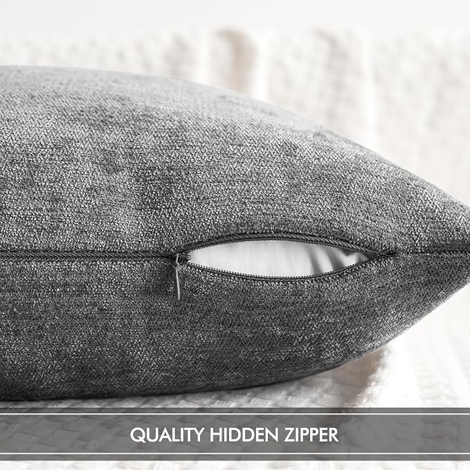 MIULEE Pack of 2 Dark Gray Decorative Pillow Covers 18x18 Inch | Soft Chenille Couch Throw Pillows Farmhouse Cushion Covers for Home Decor Sofa Bedroom Living Room