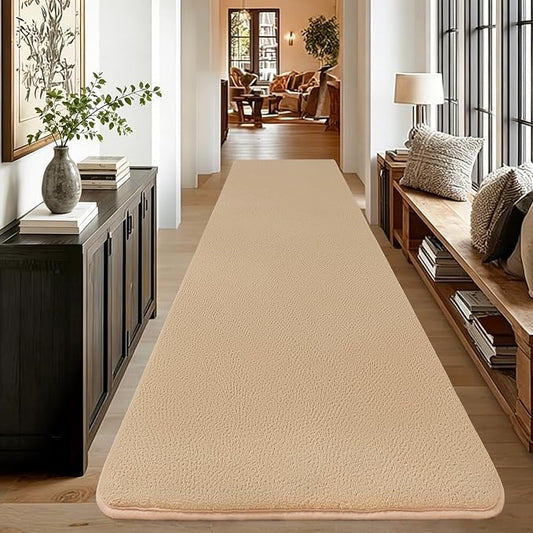 qulint Tan Hallway Rug 2x8, Modern Soft Bedroom Runner Rug Non Slip Washable Thickened Memory-Foam Indoor Kitchen Runner, Minimalist Solid Carpet for Living Room Entryway Home Decor