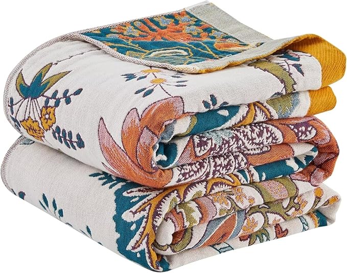Boho Throw Blanket Farmhouse Decor Throw Blanket Bohemian Blanket for Bed 100% Cotton Muslin Woven Couch Blanket All Seasons Quilt Bedroom (Beige, 50"x60")
