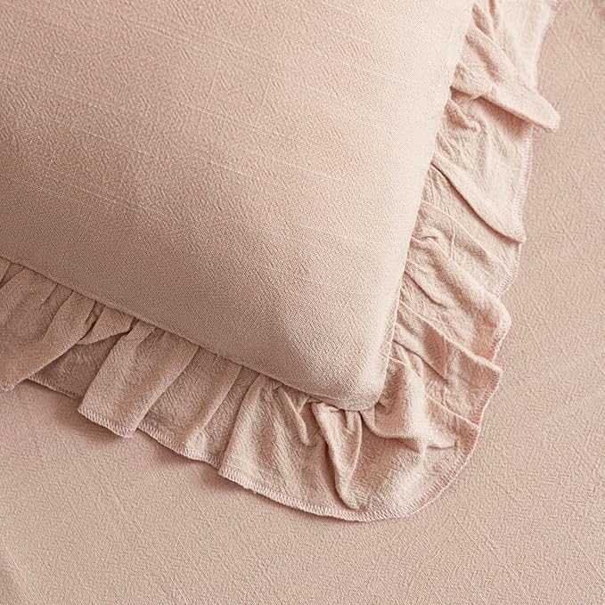 Foindtower Set of 2 Decorative Linen Fringe Ruffle Throw Pillow Covers Soft Boho Farmhouse Cushion Cover Cozy Accent Retro Pillowcase for Couch Sofa Bed Living Room Home Decor,22×22 Inch,Light Pink