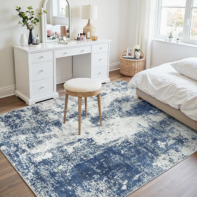 Area Rugs 6x9 Living Room: Large Soft Washable Rug Modern Abstract Anti-Skid Non-Shedding Carpet Indoor Floor Thin Carpets for Bedroom Dining Room Farmhouse Nursery Home Office Blue