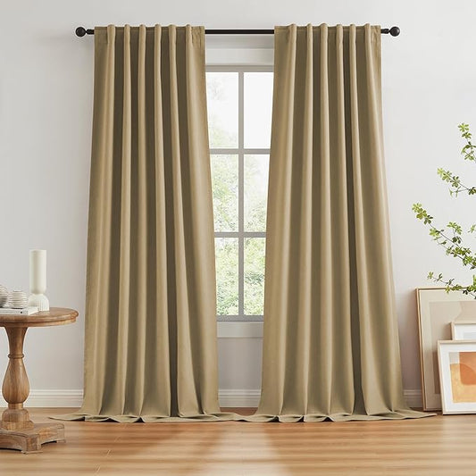 KEQIAOSUOCAI 102 Inch Linen Blackout Curtains for Ceiling Track System Back Tab, Loop Pocket Curtains Pinch Pleated Drapes for Patio Sliding Glass Door, Burlap Color,W50 x L102, 2 Panels