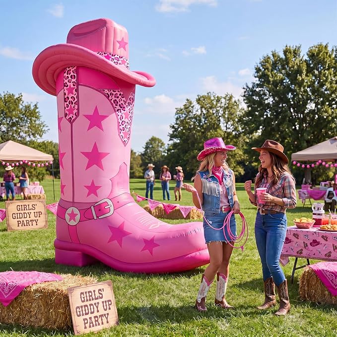 MiniInflat 7ft Inflatable Western Boots with Built in LED Lights Blow up Boots Decoration for Western Cowboy Cowgirl Birthday Baby Shower Party Indoor Outdoor Yard Decor(Cowgirl)