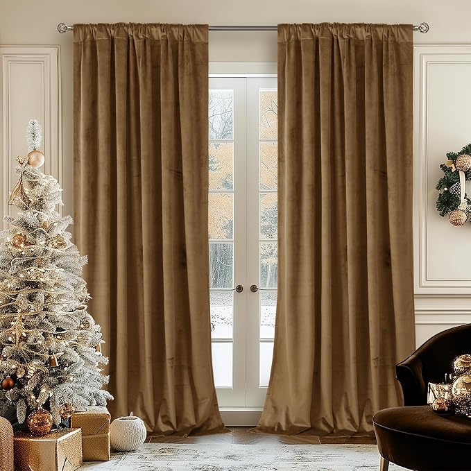 BGment Bronze Brown Velvet Curtains for Bedroom Window, 52 x 80 Inch Thermal Insulated Blackout Curtains Super Soft Luxury Room Darkening Drapes with Back Tab and Rod Pocket for Living Room, 2 Panels