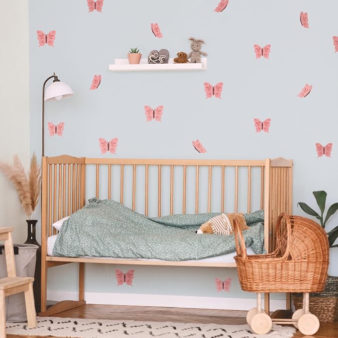 Teddylabels - Pink Butterflies - Easy-to-Apply & Removable Wall Stickers: Transform Your Toddlers Bedroom with Durable, Vibrant Peel-and-Stick Wall Decor – Stickers for Kids
