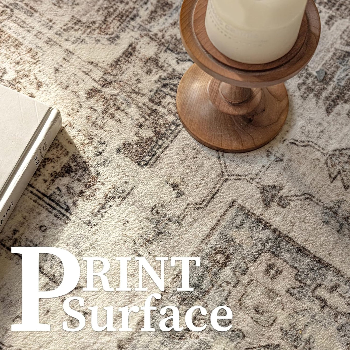 5'x7' Area Rug - Vintage Persian Medallion Design Low-Pile Faux Wool Rug, Non-Slip Backing, Machine Washable, for Living Room, Dining Room, Bedroom (Cream/Taupe)