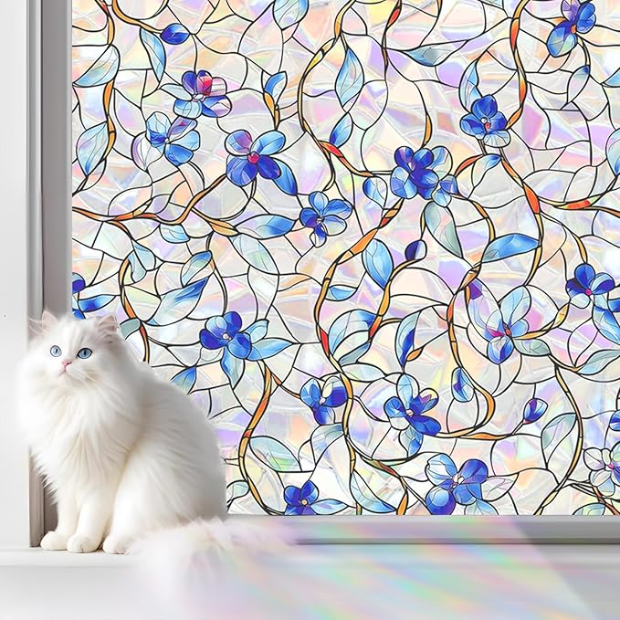 SOMWISE Rainbow Window Privacy Film,Heat Control,UV Blocking,Anti-Glare,Day & Night Privacy Protection & Decoration for Home, Bathroom,Glass Door,Static Cling,Renter-Friendly with Installation Tools