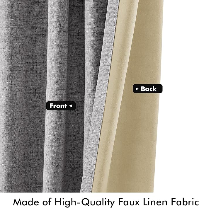 MIULEE 100% Blackout Linen Curtains for Bedroom, Glacier Gray Solid Luxury Decor Thermal Insulation Room Darkening Drapes for Living Room Back Tab Rod Pocket 42 x 63 Inches, 2 Panels
