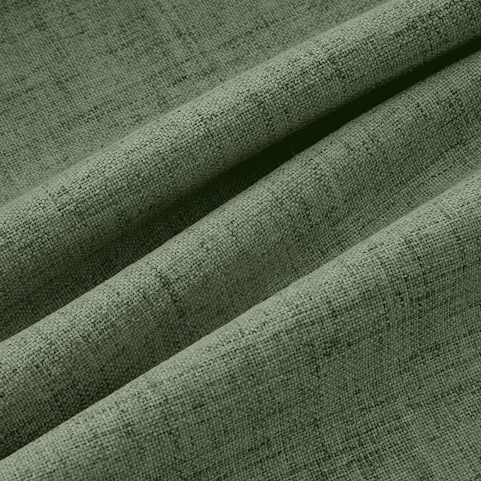 MIULEE 100% Blackout Linen Curtains for Bedroom, Olive Green Solid Luxury Decor Thermal Insulation Room Darkening Drapes for Living Room Back Tab Rod Pocket 42 x 63 Inches, 2 Panels