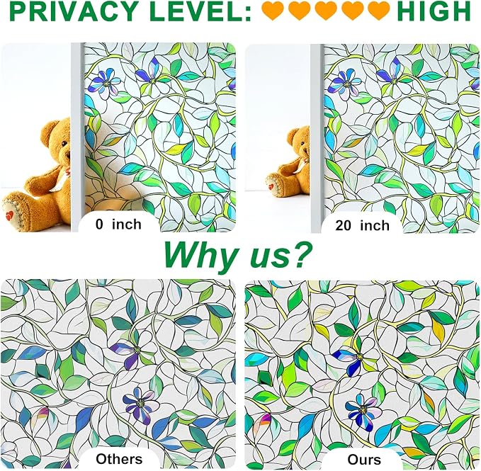 SOMWISE Frosted Glass Window Privacy Film with Tools, Heat Blocking, Anti-UV, Anti-Glare, Static Cling, Decor for Home Bathroom Door, Renter Friendly, Removable, Reusable, Green 17.5Inchx78.5Inch
