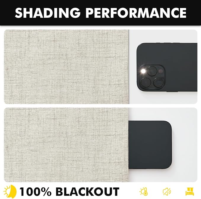 MIULEE 100% Blackout Linen Curtains for Bedroom, Light Cream Solid Luxury Decor Thermal Insulation Room Darkening Drapes for Living Room Back Tab Rod Pocket 42 x 63 Inches, 2 Panels