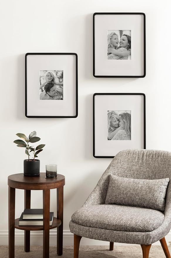 Kate and Laurel Inglewood Modern Wall Picture Frame Set of 3; 16x20 matted to 8x10; Black; Three-Piece Frame Set for Gallery Wall Accent Set in Living Room Decor
