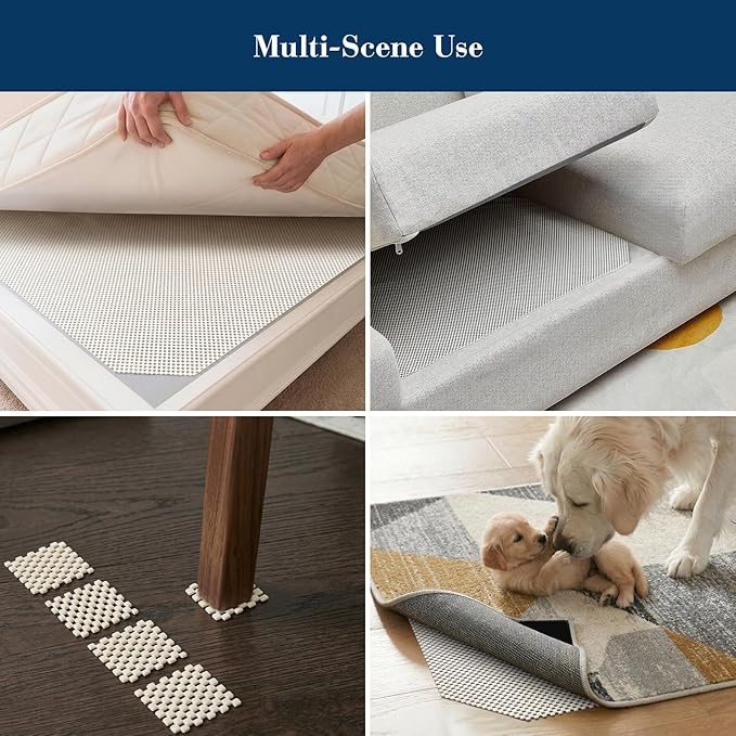Veken Rug Gripper Pad for Hardwood Floors Tile Floors with 12 Pcs Rug Tape, Thick Cushion Non Slip Rug Pads for Area Rugs, Under Carpet Anti Skid Mat, Keep Your Rugs Safe and in Place, 2x3 Ft
