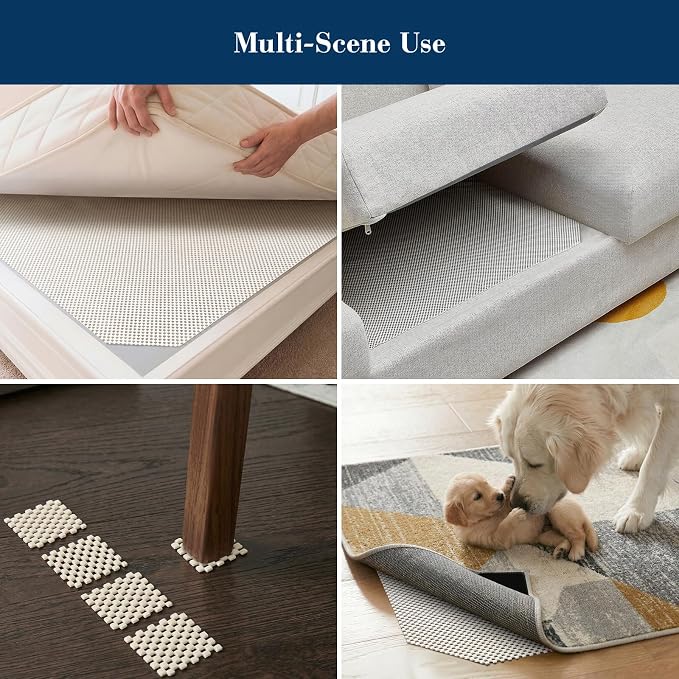 Veken Rug Gripper Pad for Hardwood Floors Tile Floors with 4 Pcs Rug Tape, Thick Cushion Non Slip Rug Pads for Area Rugs, Under Carpet Anti Skid Mat, Keep Your Rugs Safe and in Place, 2x3 Ft