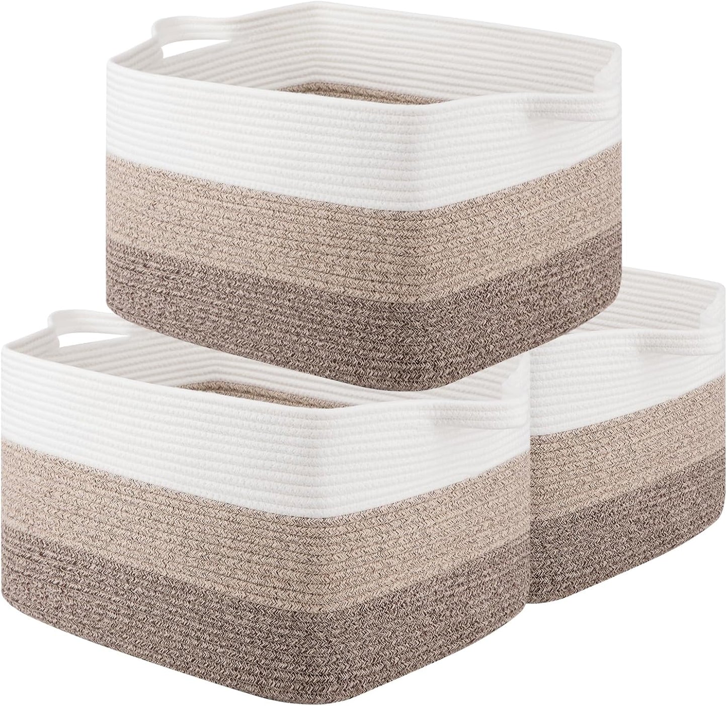 OIAHOMY Rectangle Woven Storage Basket - Nursery Cotton Rope Baskets for Storage, Toy Basket Organizing for Living Room, 17.7"x13.8"x11"- Pack of 3 - Gradient Yellow