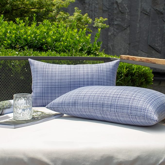 Kevin Textile Pack of 2 Decorative Outdoor Waterproof Throw Pillow Covers Lumbar Pillowcases Modern Cushion Cases for Patio Couch Bench 12 x 20 Inch Purple Blue