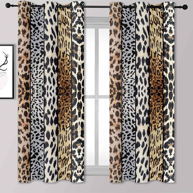 Wild Animals Print Curtain, Fierce Skins Room Darkening Thermal Insulated Blackout Grommets Window Drapes for Living, Dining, Bedroom, 47.5"x 63", 2 Panels, CLLSSP1414