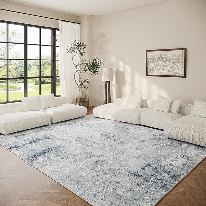 6x9 Area Rugs for Living Room: Washable Bedroom Rug Non Slip Low Pile Soft Faux Wool Non Shedding Distressed Vintage Boho Large Carpet for Dining Room Kitchen Nursery Under Table Farmhouse Office