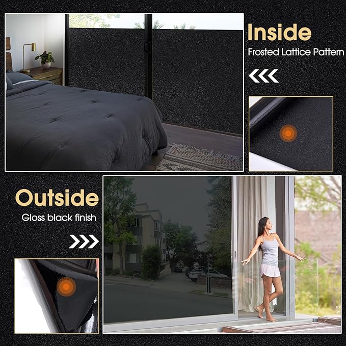 Coavas Blackout Window Privacy Film Total 100% Light Blocking Room Darkening Window Tint for Home Frosted Static Cling Black Out Cover (23.6 x 157.5 Inch, Blackout)