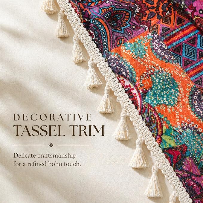 VOGOL Exotic Tribal Ethnic Boho Curtains, Jigsaw Art Print for High Windows, Bohemian Vintage Style Textured Fabric with Elegant Tassels, W59xL94, 1 Panel