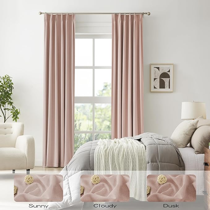 DUALIFE Pinch Pleated Full Blackout Curtains 108 Inches Long - Thermal Insulated Back Tab Blackout Curtains Panels for Girls Room Dining Room with Hooks (40 by 108 Inch, 2 Panels, Baby Pink)
