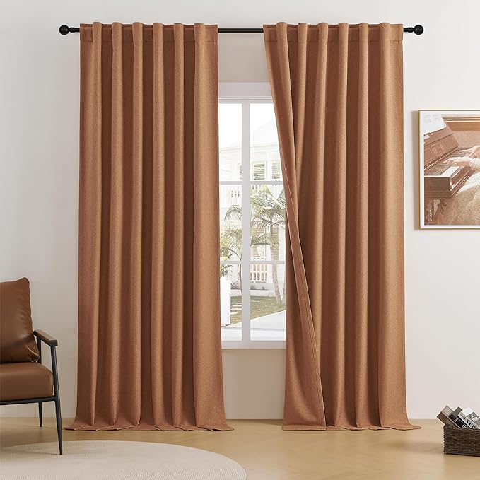 DUALIFE Terracotta Blackout Long Curtain Drapes 102 Inch 2 Panels Set Back Tab Rod Pocket Orange Decor Window Curtain Panels 102 Inches Long for High Living Room 50 Inch Wide, Rust Color