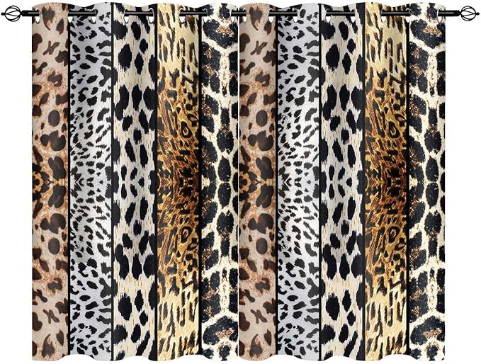 Wild Animals Print Curtain, Leopard Boa Skin Room Darkening Thermal Insulated Blackout Leopard Boa Window Drapes with Grommets for Living, Dining, Bedroom, Set of 2 Panels (52x60in)