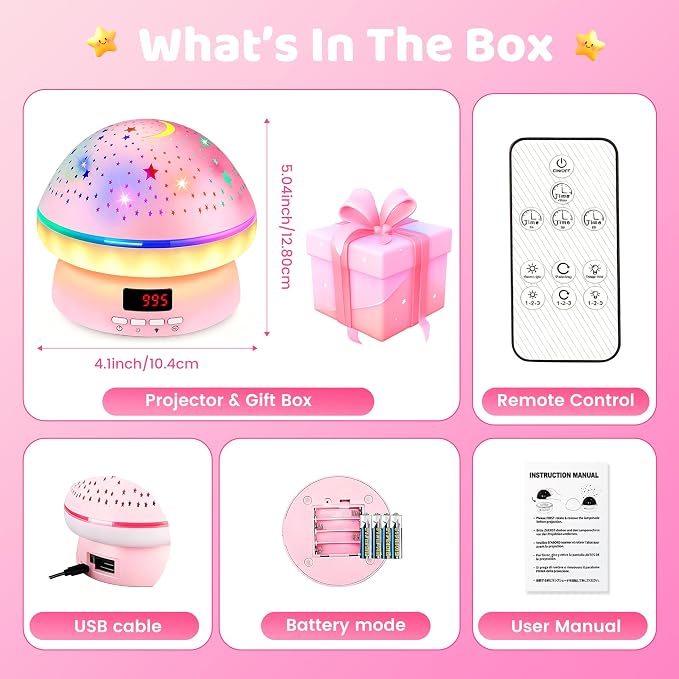 MINGKIDS Toys for 3-8 Year Old Girls Boys,Star Night Light Projector with Hard Projection Cover, Timer&Rotation,2-9 Year Olds Kids Chritsmas Birthday Gifts