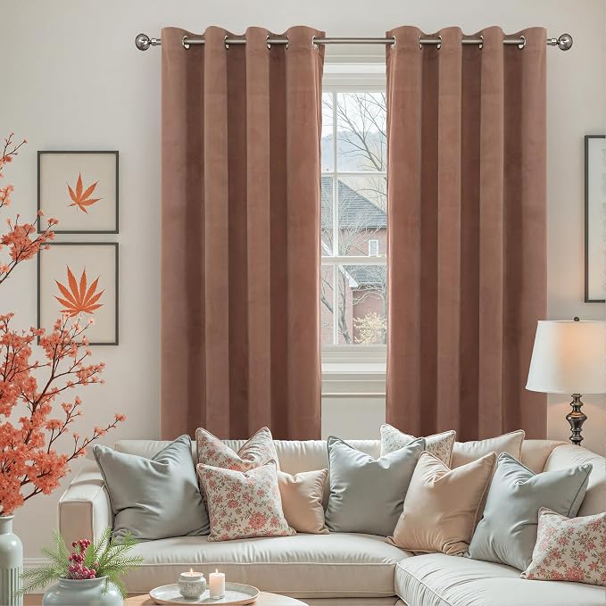 YoungsTex 72 Inch Length Mocha Brown Velvet Curtains for Living Room, Thermal Insulated Window Drapes with Grommet Room Darkeing Privacy for Bedroom, 2 Panels, 52 X 72 Inch