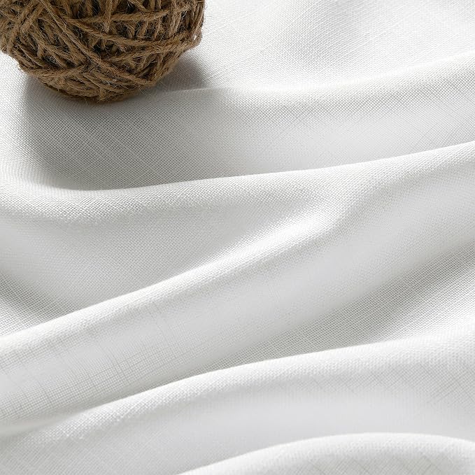 Aersas Off White Linen Curtains for Living Room 2 Panel Back Tab Light Filtering Semi Sheer Curtains Linen Neutral Country Rustic Drapes 52X120