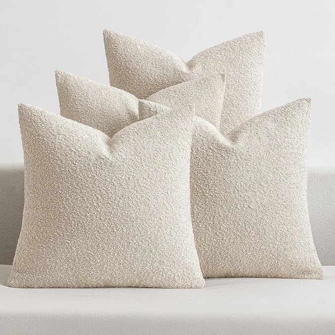 MIULEE Pack of 4 Decorative Textured Boucle Throw Pillow Covers | 18x18 Inch Beige Accent Solid Pillow Cases Soft Couch Cushion Covers for Modern Farmhouse Boho Sofa Bed Livingroom Home Decor