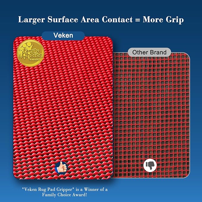 Veken 8x10 Ft Rug Pad Gripper for Hardwood Floors, Non Slip Red Rug Pads for Area Rugs, Thick Rug Grippers for Tile Floors, Under Carpet Anti Skid Mat, Keep Your Rugs Safe and in Place