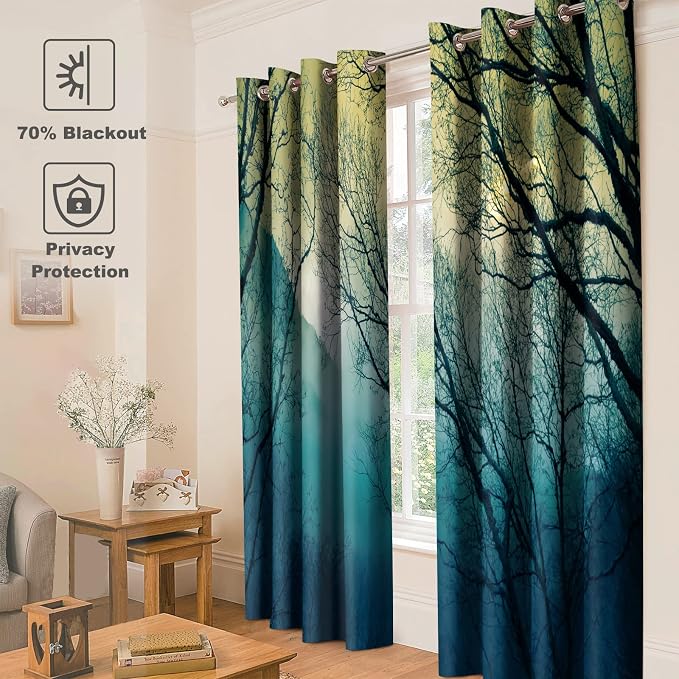 Jekeno Forest Blackout Curtains - Foggy Mountain Tree Woodsy Misty Cloudy Nature Landscape Print Curtain Decor Home Bedroom Living Room Grommet Window Drapes 2 Panel Set, 42" x 63"