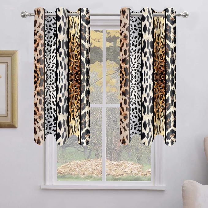 Wild Animals Print Curtain, Leopard Boa Skin Room Darkening Thermal Insulated Blackout Leopard Boa Window Drapes with Grommets for Living, Dining, Bedroom, Set of 2 Panels (52x60in)
