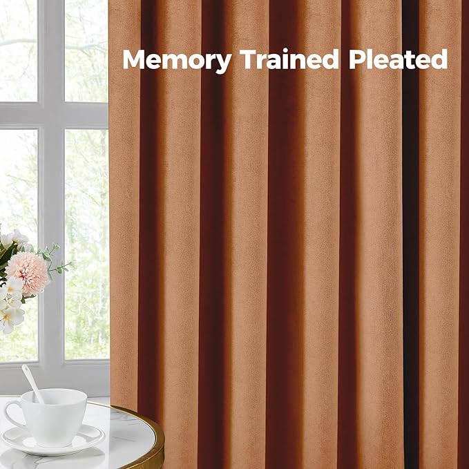 Pinch Pleated Blackout Curtains for Bedroom, Yellow Velvet Curtains for Living Room, Black Out Curtain 96 inch Long Room Darkening, Blackout Pinch Pleatd Drapes with Hooks 2 Panels