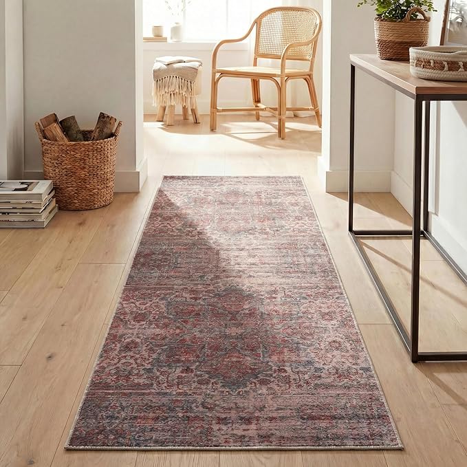 Superior Medallion Indoor Washable Rug, Cotton Backing, Carpet for Dining Table Mud Room, Easy Care, Non-Slip Rug for Dining, Kitchen, Low Pile Area Rug, Manakin Collection, 2' 7" x 8', Teal
