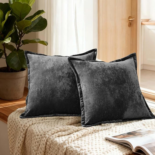 20x20 Throw Pillow Covers Set of 2 Velevt Square Cushion Cover Decorative Solid Pillowcases for Sofa Bed Chair Decor,Black