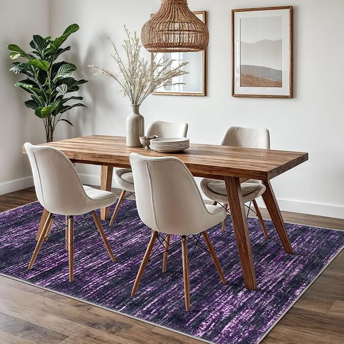 SIILOOM 5x7 Modern Abstract Area Rug for Bedroom, Purple White Large Super Soft Washable Rug with Non-Slip, Non-Shedding Rugs for Living Room, Indoor Door Mat for Home Décor