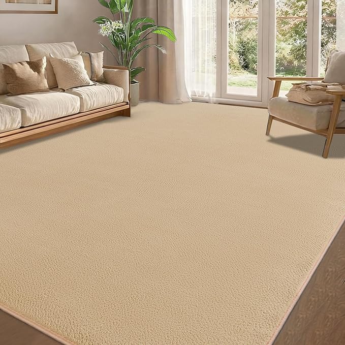 qulint 4x6 Tan Rug for Bedroom, Modern Nursery Rug with Thickened Memory-Foam Washable Carpet for Living Room, Minimalist Solid Non Slip Carpet for Boys Girls Kid Room Dorm Office Home Decor