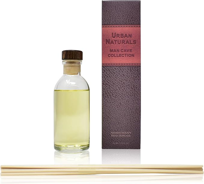 Urban Naturals Reed Diffuser Set, Vetiver - Bathroom Shelf Décor | Home Fragrance, MAN CAVE: Vetiver, Oud, Warm Amber & Frankincense. An Elegant