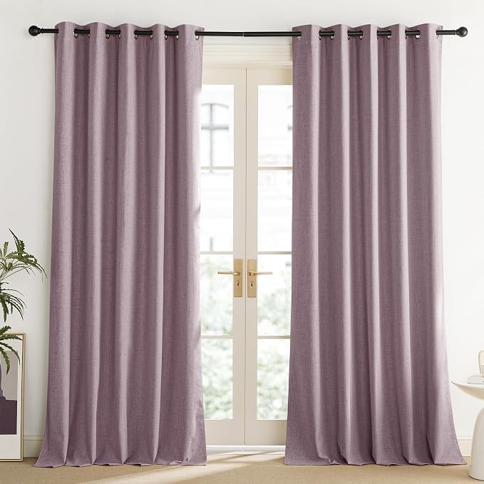 NICETOWN Chaise Mauve Vintage Linen 100% Blackout Curtains for Living Room, Thermal Insulated Curtains 120“ Long, Noise Reducing Window Treatment Drapes for Home Office, 62" Wide Per Panel, Set of 2