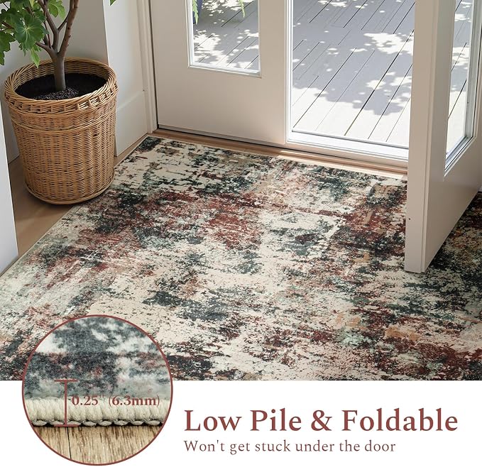 Rugflix 9x12 Area Rugs for Living Room, Washable Large Rug Stain-Resistant Low Pile, Modern Carpet for Dining Room Home Office Kid Room Nursery Bedroom, Rust