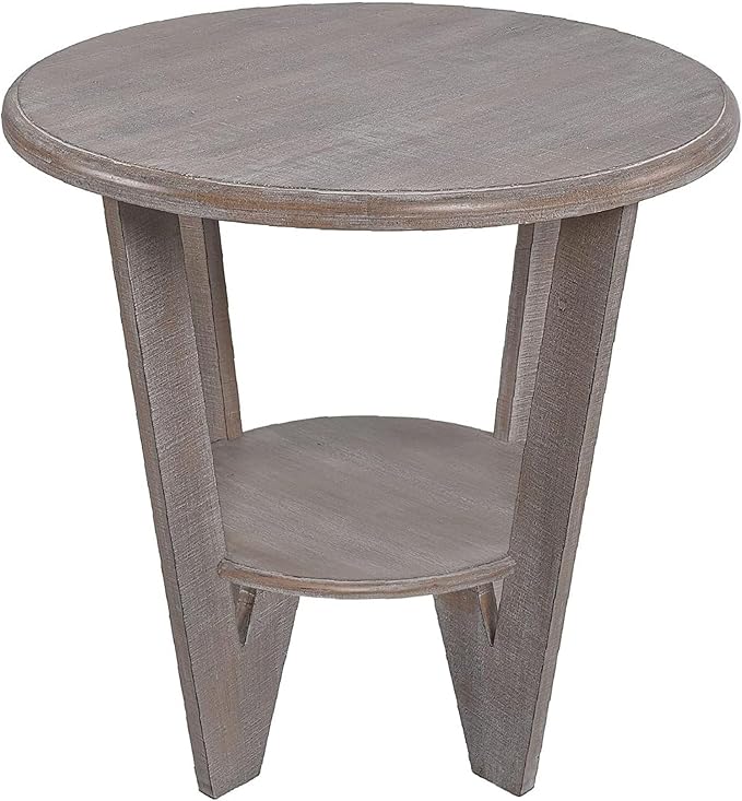 Rustic Farmhouse end Table with Storage Shelf, French Country Accent Side Table for Family, Dinning or Living Room, Small Spaces, Modern, Round, Vintage Grey Finish