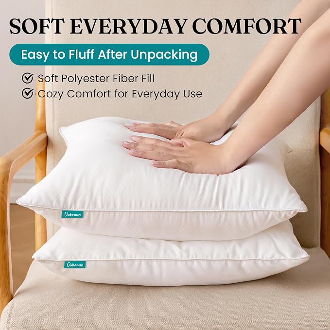 Oubonun 18x18 Inches Pack of 2 Throw Pillows Inserts, White Square Cushion Inner Soft Fluffy Plump Stuffer Pillows Inserts for Sofa Bed Couch
