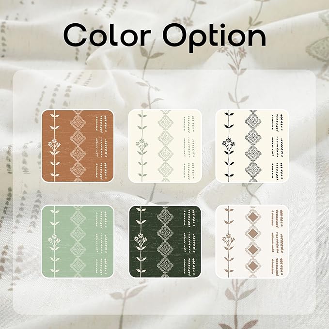 Lino Rosa Short Curtains for Bedroom Bathroom Window,Sheer Taupe Boho Printed Patterned Linen Not Pinch Pleated Cafe Farmhouse Kitchen Curtains 45 Inch Length