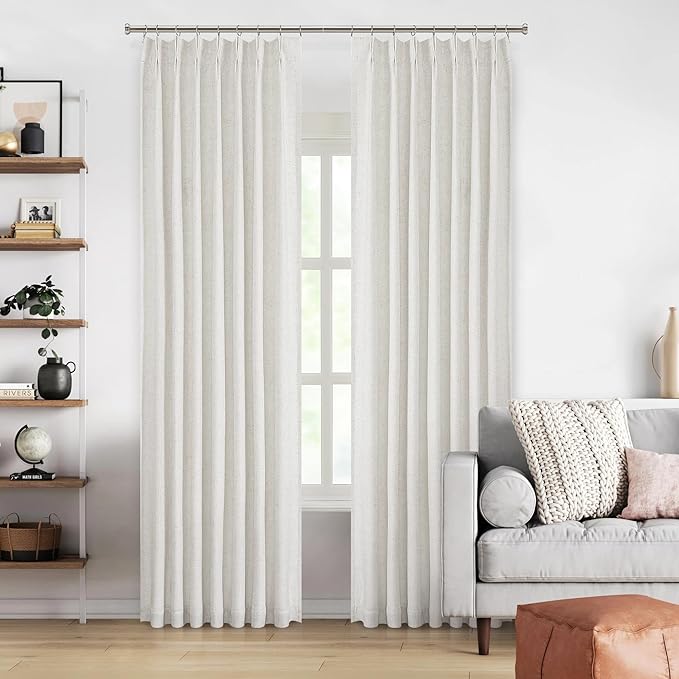 Pinch Pleated Blackout Curtain Panels with Full Blackout Liner Linen Blend Thermal Insulated Window Treatment Sets with Back Tab for Living Room Bedroom Drape with 9 Hooks, 40"x72"x2, Natural