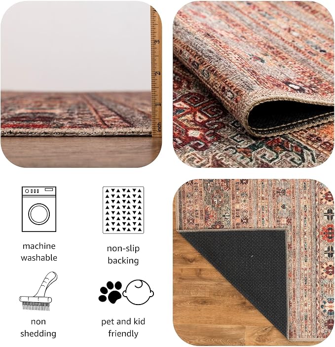 Keen Home Design 30"x120" Rug - Machine Washable Runner with Non-Slip Backing, Ideal for Hallway, Entryway, Kitchen, Laundry Room - Vintage, Easy Clean, Durable, Low Pile Rug - (2'6" x 10')