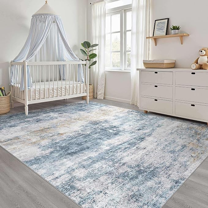 LOONGRUG 12x15 Abstract Blue Gold Rug