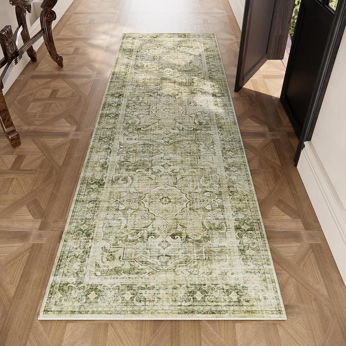 Runners for Hallways Kitchen Runner Rugs: 2'x 10' Washable Runner Rug Boho Non Slip Long Floor Rug with Rubber Backing Faux Wool Vintage Carpet Runners for Entryway Indoor Foyer Bedroom Living Room